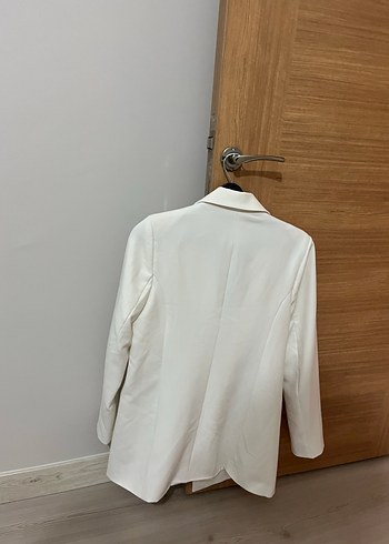 36 Beden Düğmeli Beyaz Midi Kadın Blazer Ceket