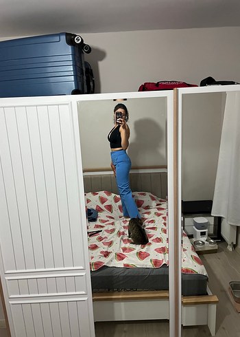 s Beden mavi Renk Kadın Mavi Kumaş Pantolon