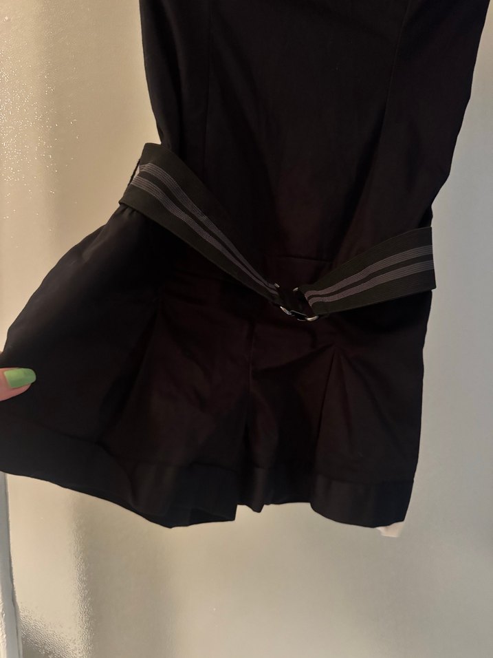 Kadın Siyah Mini Askılı Tulum - Görsel 2