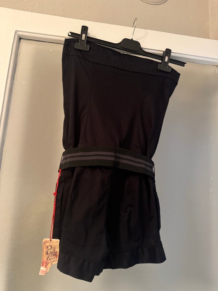 Kadın Siyah Mini Askılı Tulum - Görsel 3