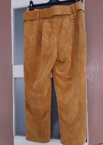 Hardal Kadife Kumaş Kemerli Kadın Pantolon - Görsel 2