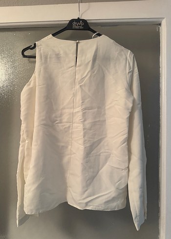 Beyaz Uzun Kollu Keten Bluz - Görsel 4