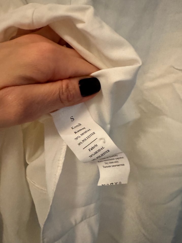 Beyaz Uzun Kollu Keten Bluz - Görsel 5