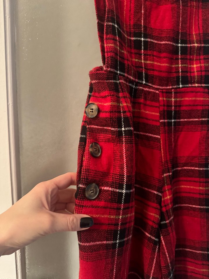 Kırmızı Kareli Askılı Bol Tulum - Görsel 2