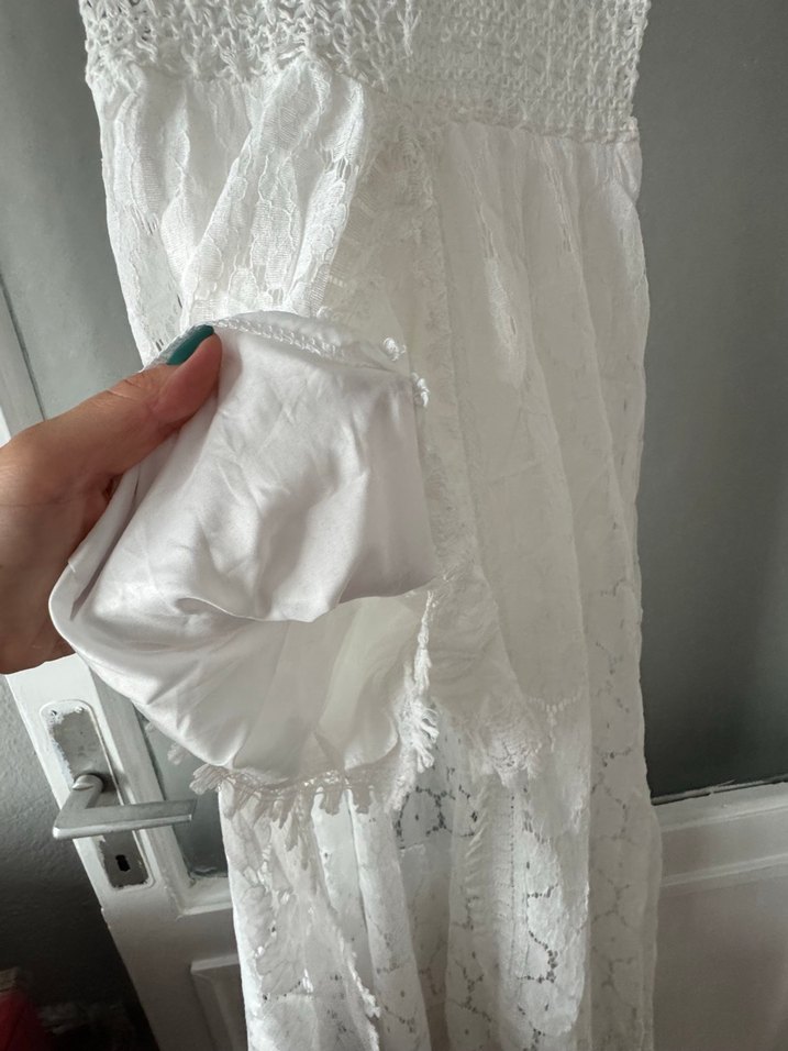 Uzun Beyaz Dantel İşlemeli Bohem Elbise gelinlik after elbisesi - Görsel 3