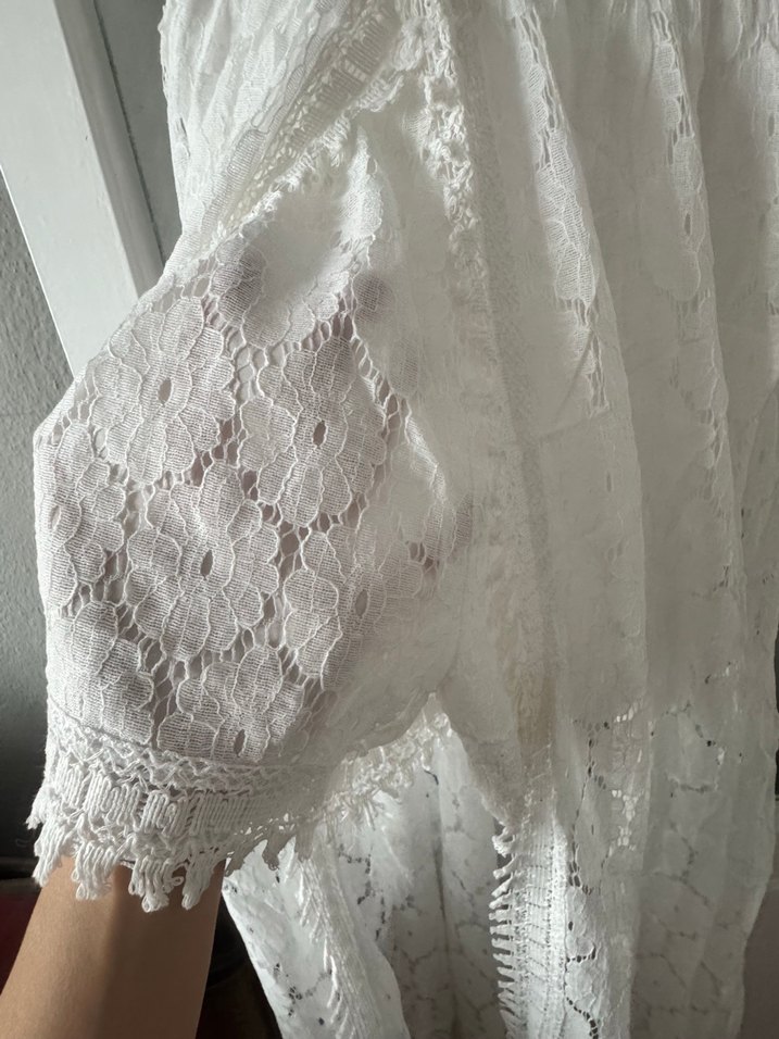 Uzun Beyaz Dantel İşlemeli Bohem Elbise gelinlik after elbisesi - Görsel 2