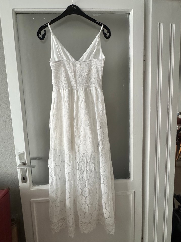 Uzun Beyaz Dantel İşlemeli Bohem Elbise gelinlik after elbisesi - Görsel 4