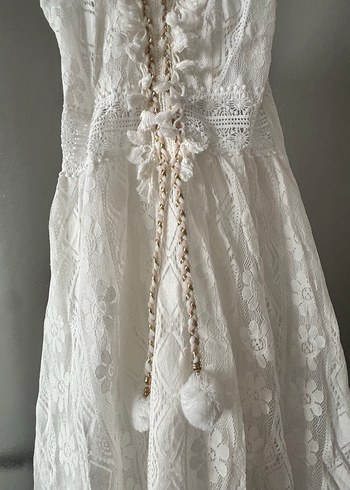 Beyaz Dantel İşlemeli Bohem Uzun Elbise after elbisesi - Görsel 2
