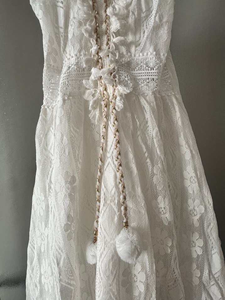 Beyaz Dantel İşlemeli Bohem Uzun Elbise after elbisesi - Görsel 2