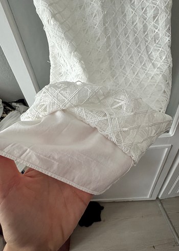 Massimo Dutti Dantel Detaylı bohem Midi Beyaz Elbise