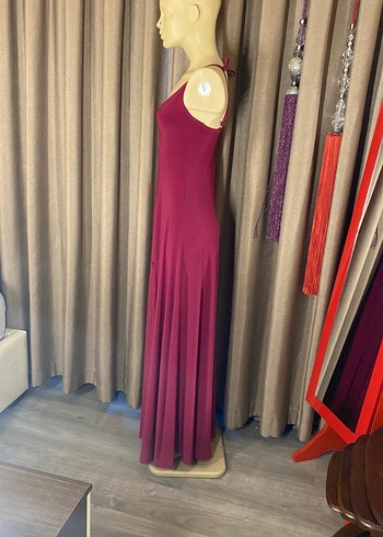 Diğer Bordo Uzun Askılı Saten Elbise