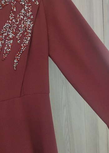 36 Beden bordo Renk koyu turuncu düğün abiyesi