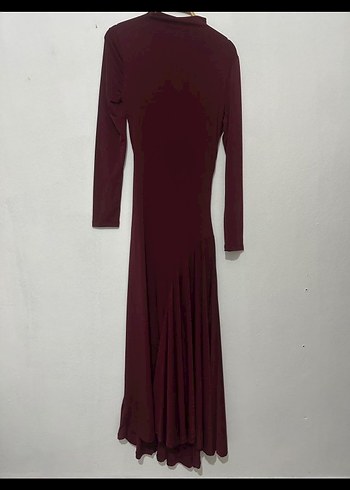 Zara Bordo Drapeli Uzun Kollu Uzun Elbise