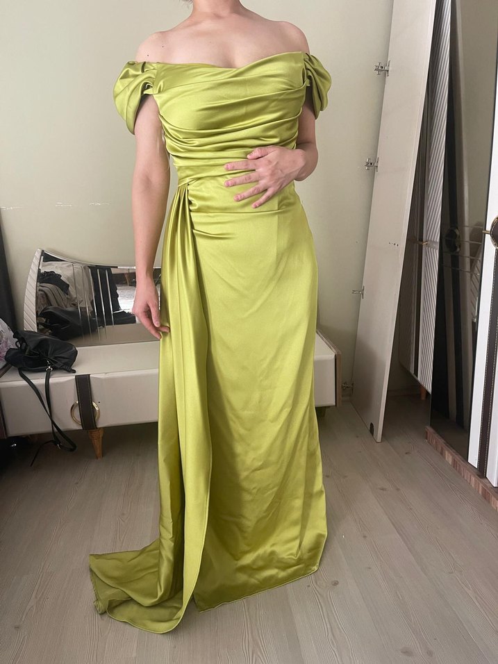 Drapeli Straplez Uzun Kadın Abiye Elbise - Görsel 2