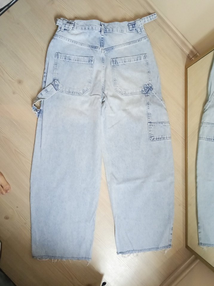 Kadın Mavi Bol Kesim Midi Denim Pantolon - Görsel 2