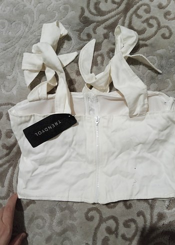 Beyaz Keten Mini Straplez Büstiyer - Görsel 2