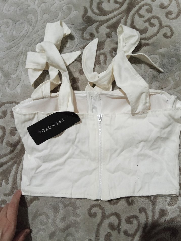 Beyaz Keten Mini Straplez Büstiyer - Görsel 2