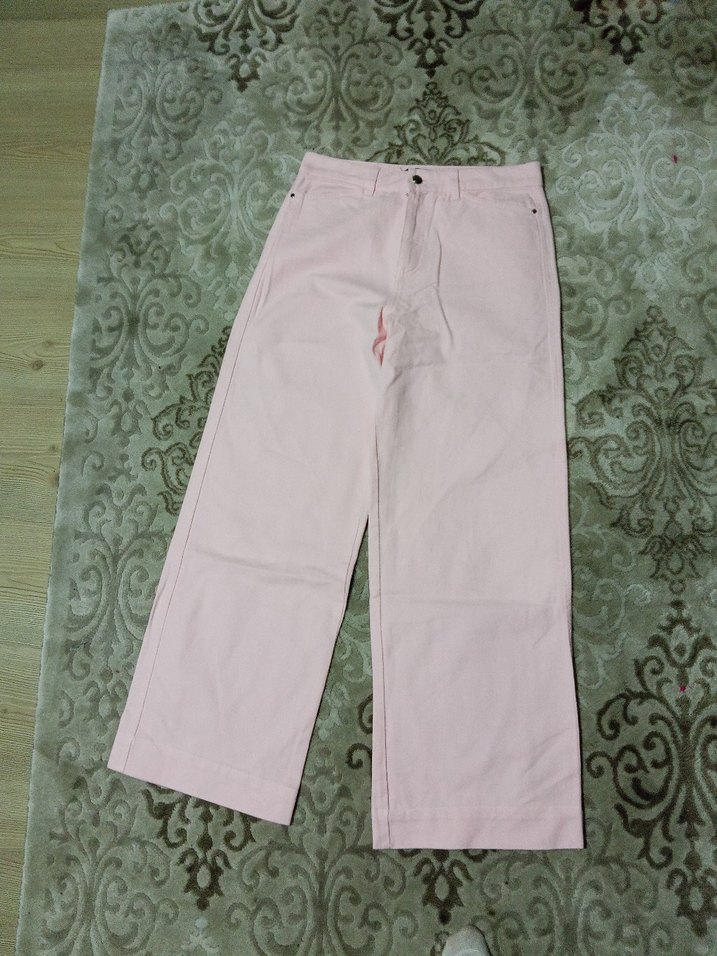 Pembe Loose Fit Midi Kadın Kumaş Pantolon - Görsel 2