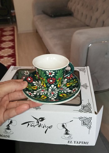 El yapımı Yeşil Desenli 2'li Fincan Takımı - Görsel 3