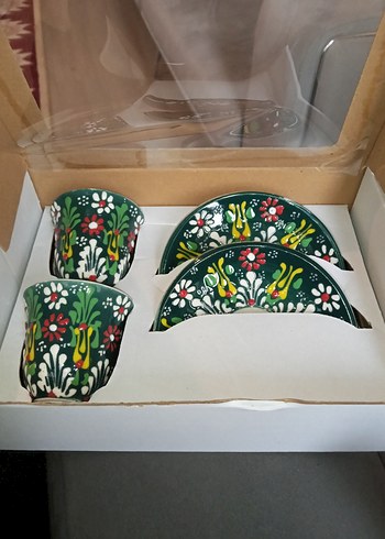 El yapımı Yeşil Desenli 2'li Fincan Takımı - Görsel 4