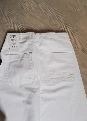 Düğmeli Beyaz Kadın Midi Kot Pantolon - Görsel 2