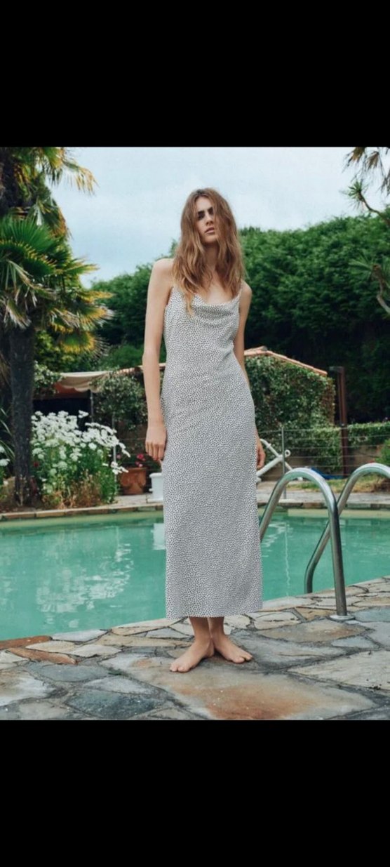 V Yaka Salaş Beyaz Uzun Elbise - Görsel 3