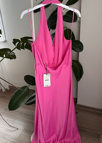 Pembe Drapeli V Yaka Uzun Elbise - Görsel 2