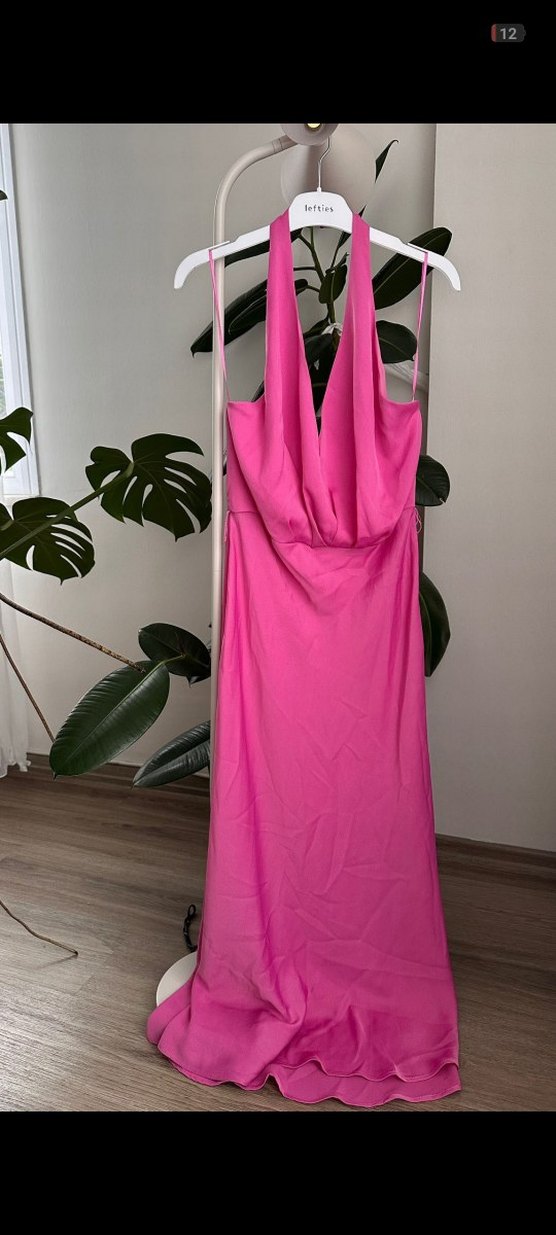 Pembe Drapeli V Yaka Uzun Elbise - Görsel 3