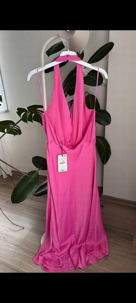 Pembe Drapeli V Yaka Uzun Elbise - Görsel 2