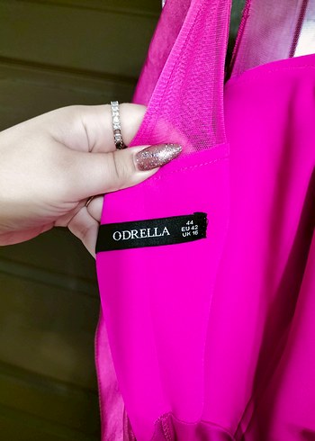 fuşya Uzun taş inci işlemeli Drapeli Abiye Elbise - Görsel 8