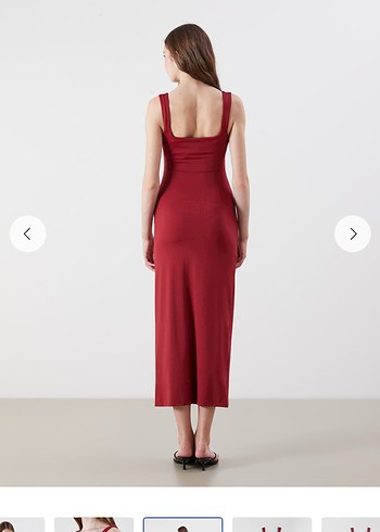 LC Waikiki XSIDE Bordo Kare Yaka Büzgülü Bodycon Elbise