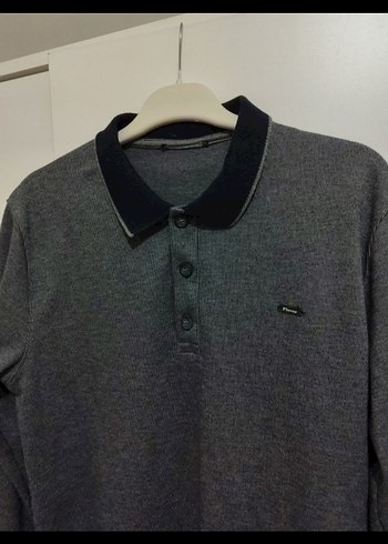 Gri Erkek Polo Yaka Düğmeli kazak - Görsel 4