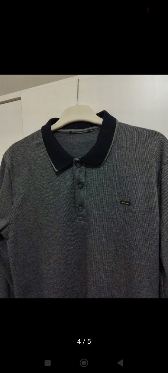 Gri Erkek Polo Yaka Düğmeli kazak - Görsel 4