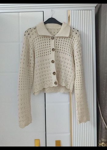 Bej Örgü Mini Kadın Hırka - Görsel 5