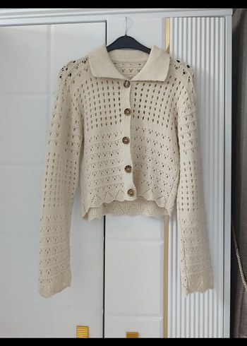 Bej Örgü Mini Kadın Hırka - Görsel 2