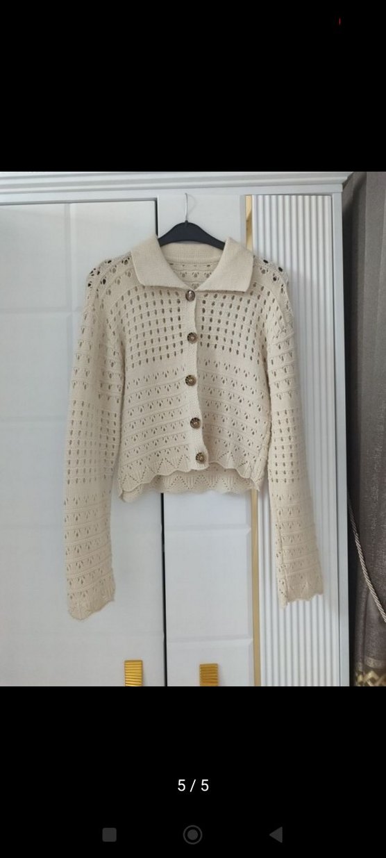 Bej Örgü Mini Kadın Hırka - Görsel 5