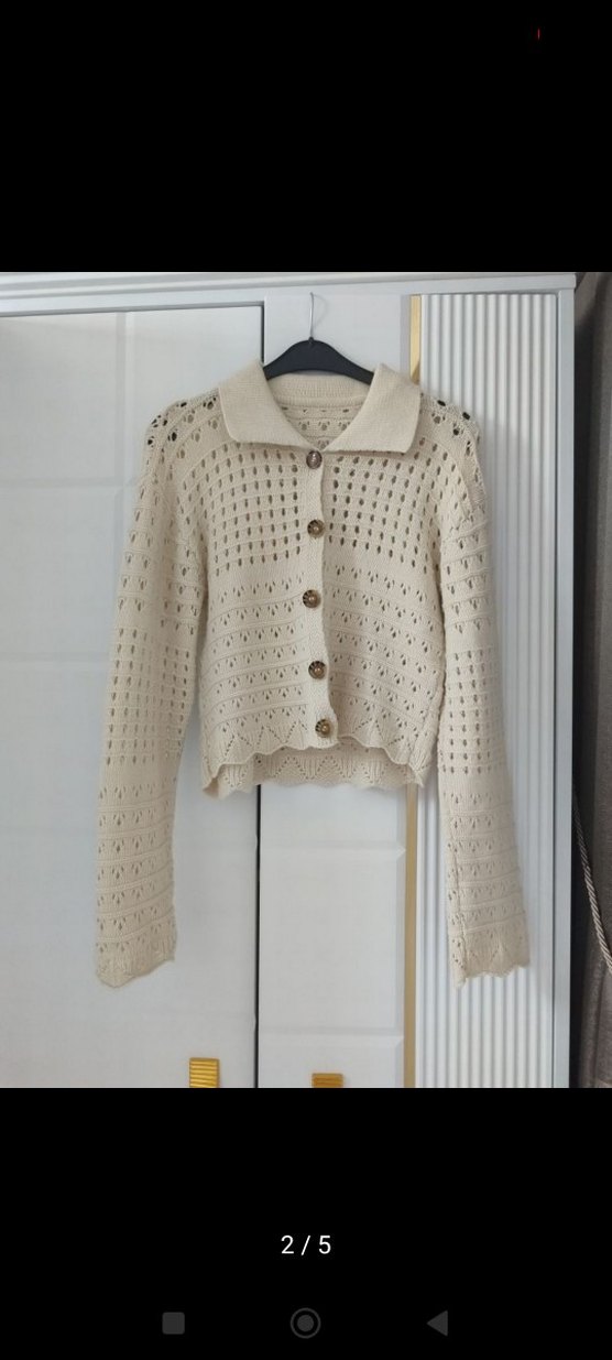 Bej Örgü Mini Kadın Hırka - Görsel 2