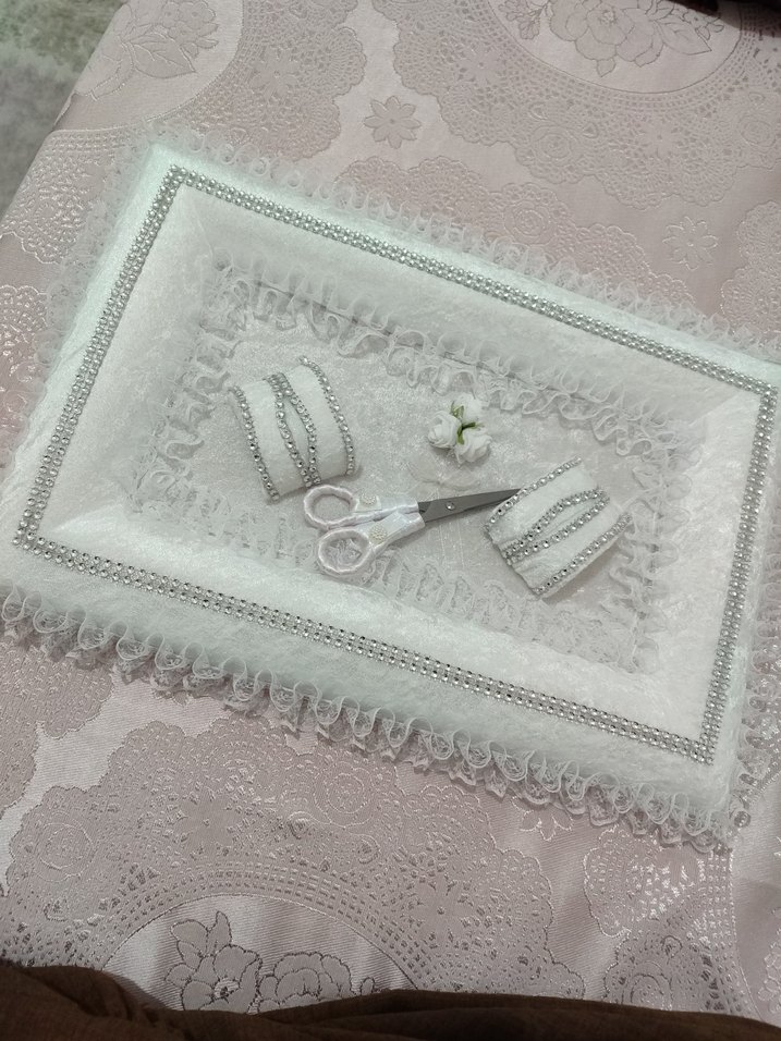 Dantel Detaylı Vintage Nişan Tepsisi - Görsel 3