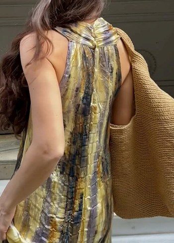 Drapeli Kahverengi Bağlamalı Uzun Elbise - Görsel 6