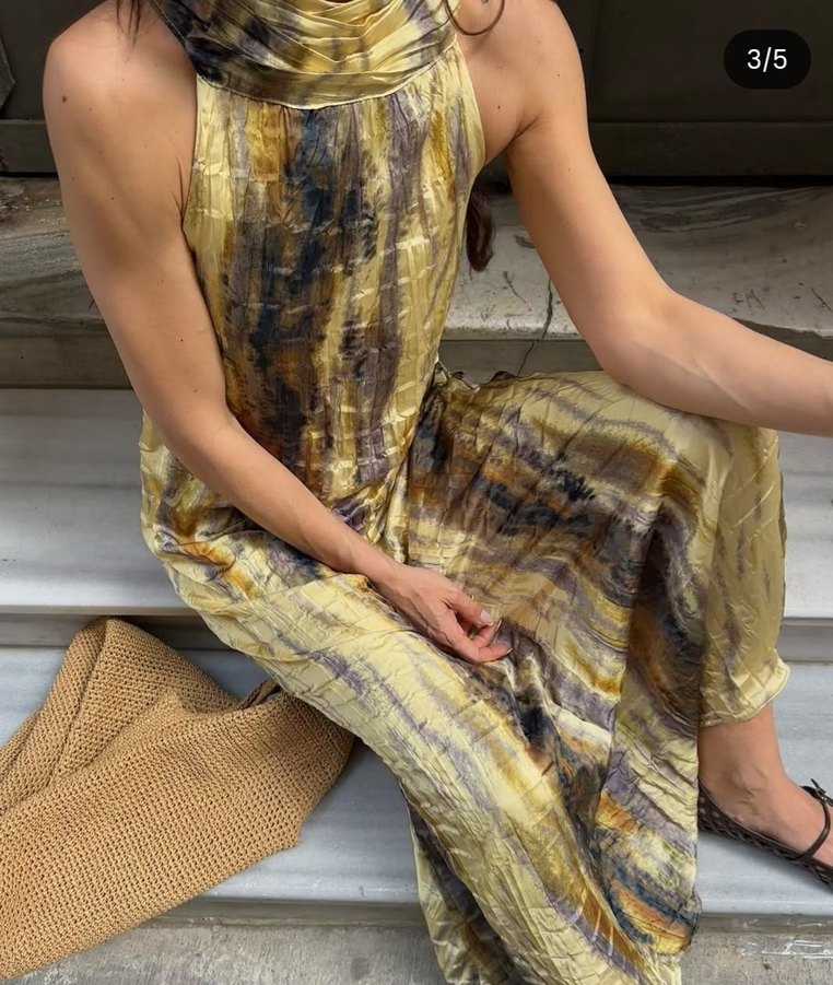 Drapeli Kahverengi Bağlamalı Uzun Elbise - Görsel 5