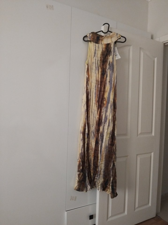 Drapeli Kahverengi Bağlamalı Uzun Elbise - Görsel 3