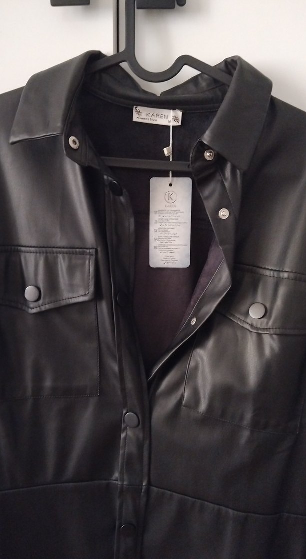 Düğmeli Siyah Deri Kadın Ceket - Görsel 2