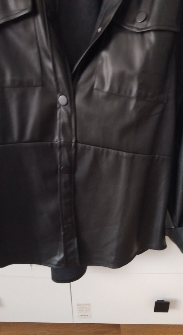 Düğmeli Siyah Deri Kadın Ceket - Görsel 4