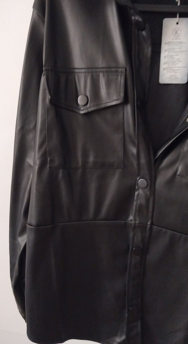 Düğmeli Siyah Deri Kadın Ceket - Görsel 3