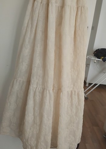 Bej Bohem V Yaka Uzun Keten Elbise - Görsel 5