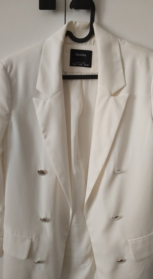 Beyaz Düğmeli Kadın Blazer Ceket - Görsel 2