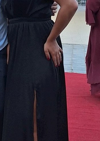 Parlak Siyah Drapeli elbise - Görsel 2