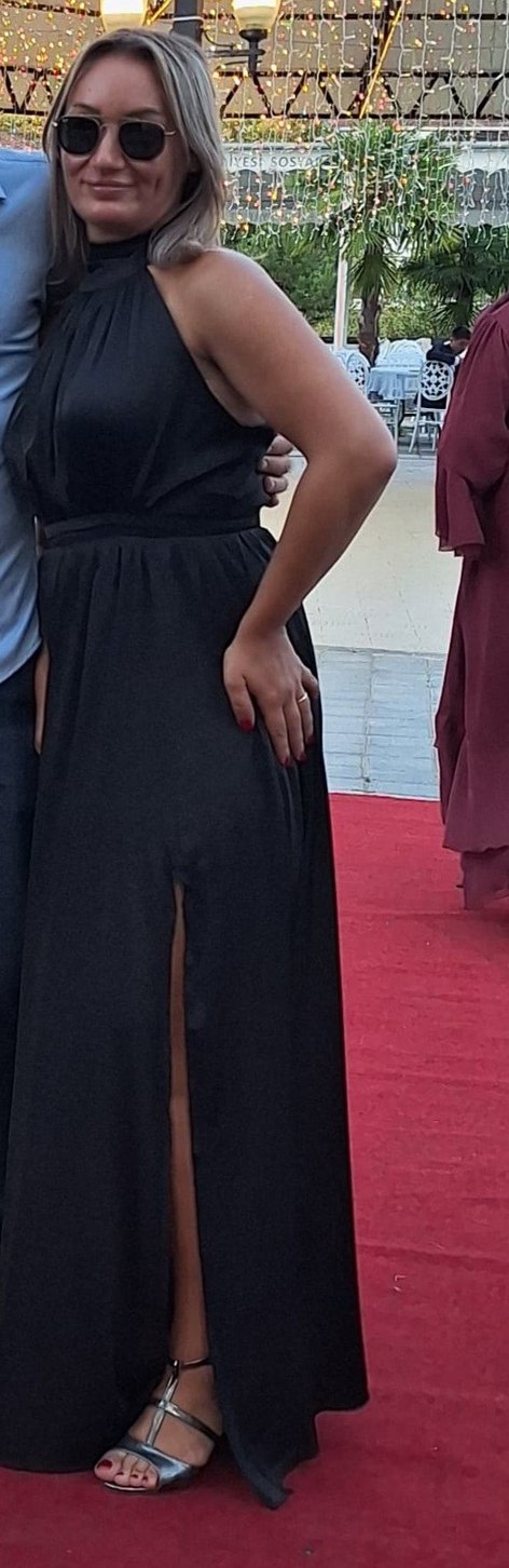 Parlak Siyah Drapeli elbise - Görsel 2