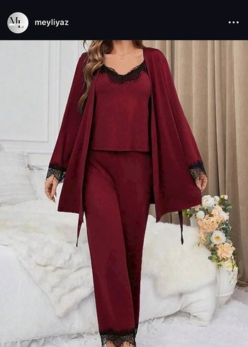Bordo Dantelli Uzun Kadın Pijama Takımı