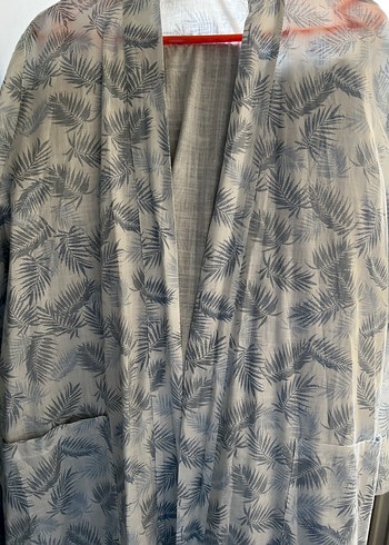 Beyaz indigo mavi renk çiçekli Uzun Keten Kimono
